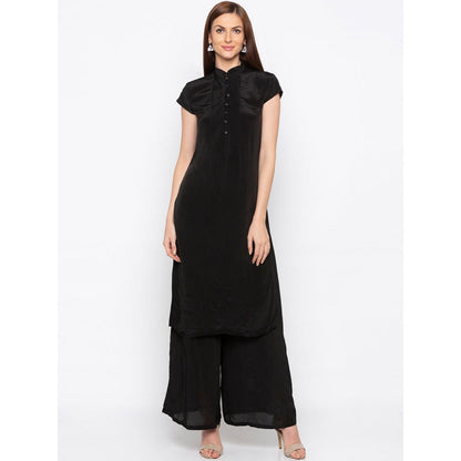 Soup by Sougat Paul Black Kurta With Palazzo And Printed Jacket - Customisable (Set of 3)
