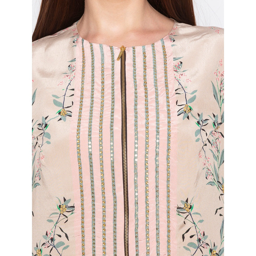 Soup by Sougat Paul Pink Printed Jacket With Drape Skirt (Set of 2)