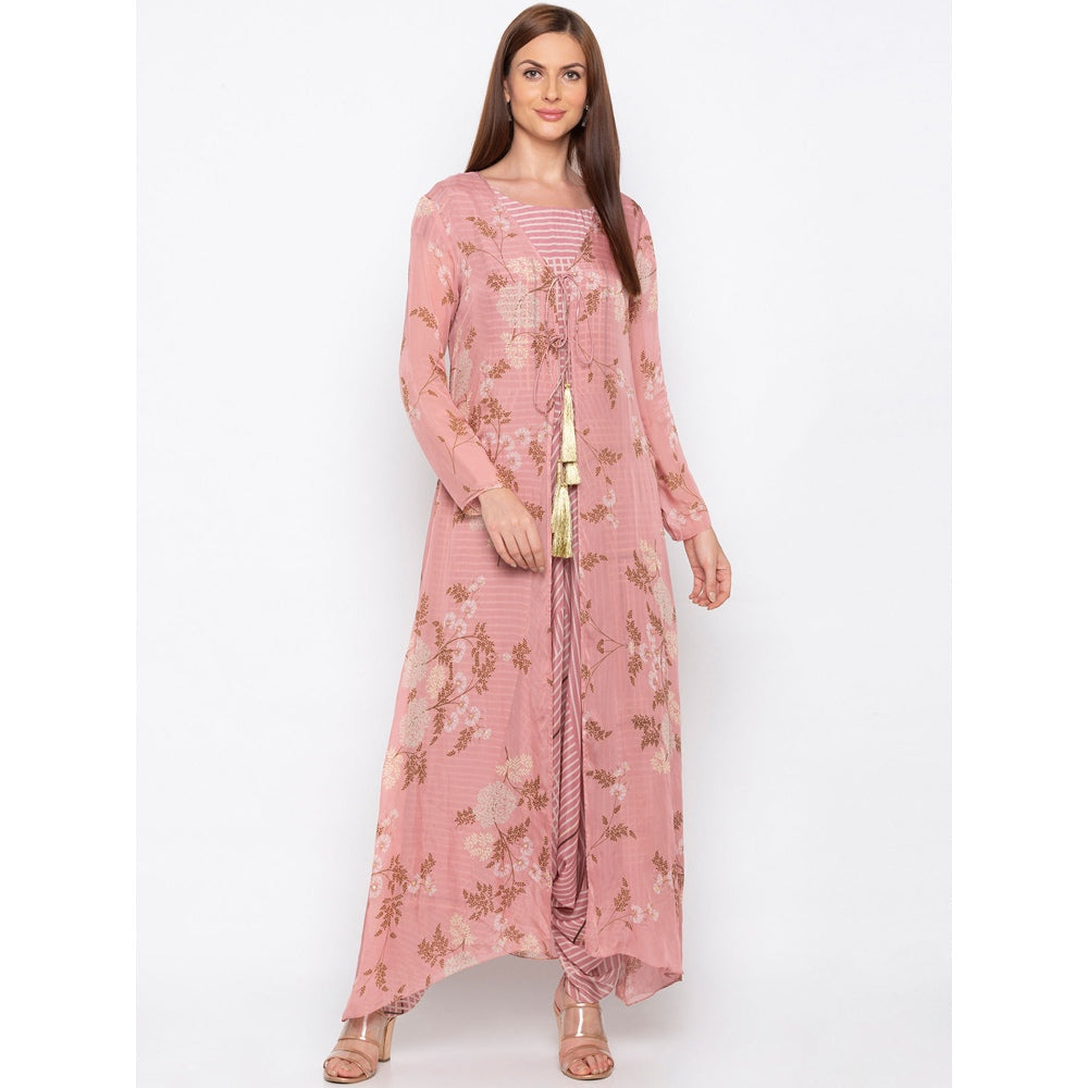 Soup by Sougat Paul Pink Printed Jumpsuit With Jacket - Customisable (Set of 2)