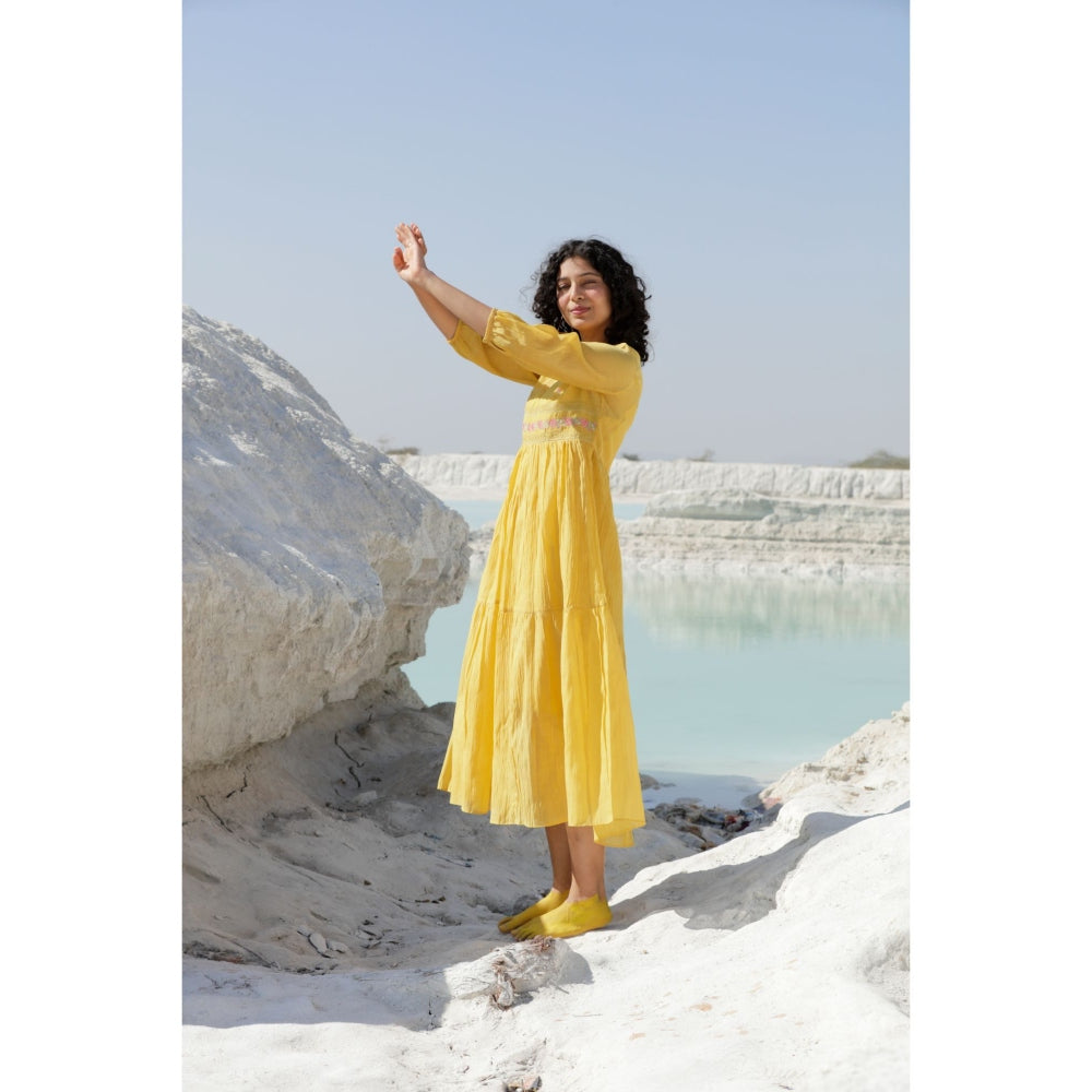 Tatwa Designs Mustard Yellow Tiered Dress (Set of 2)