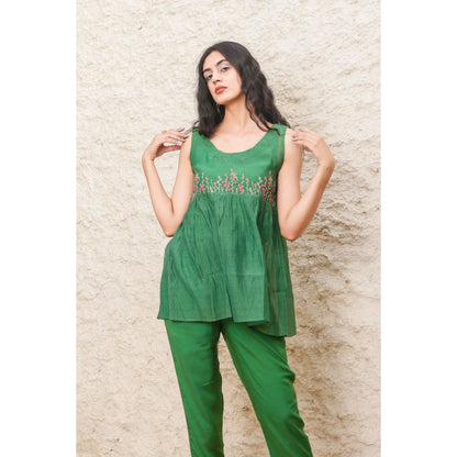 Tatwa Designs Bottle Green Top And Pant (Set of 3)