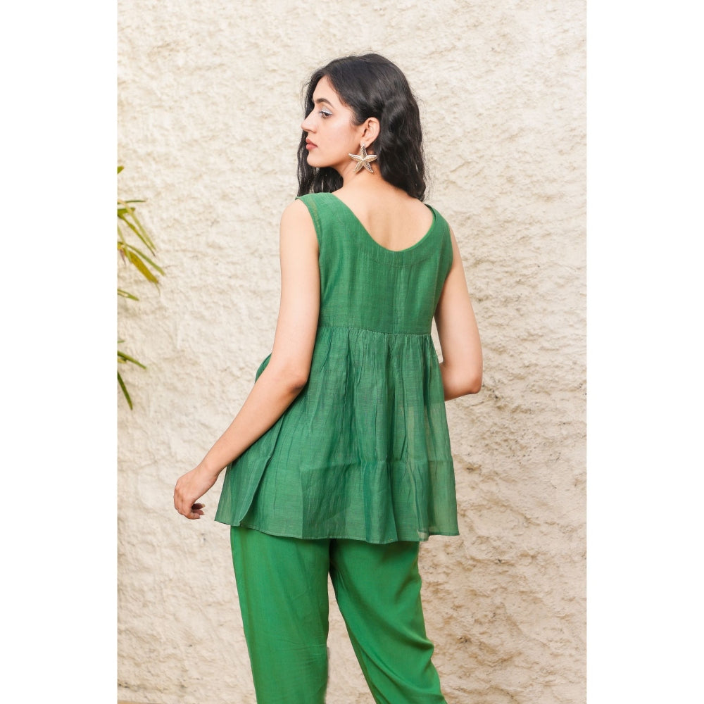 Tatwa Designs Bottle Green Top And Pant (Set of 3)