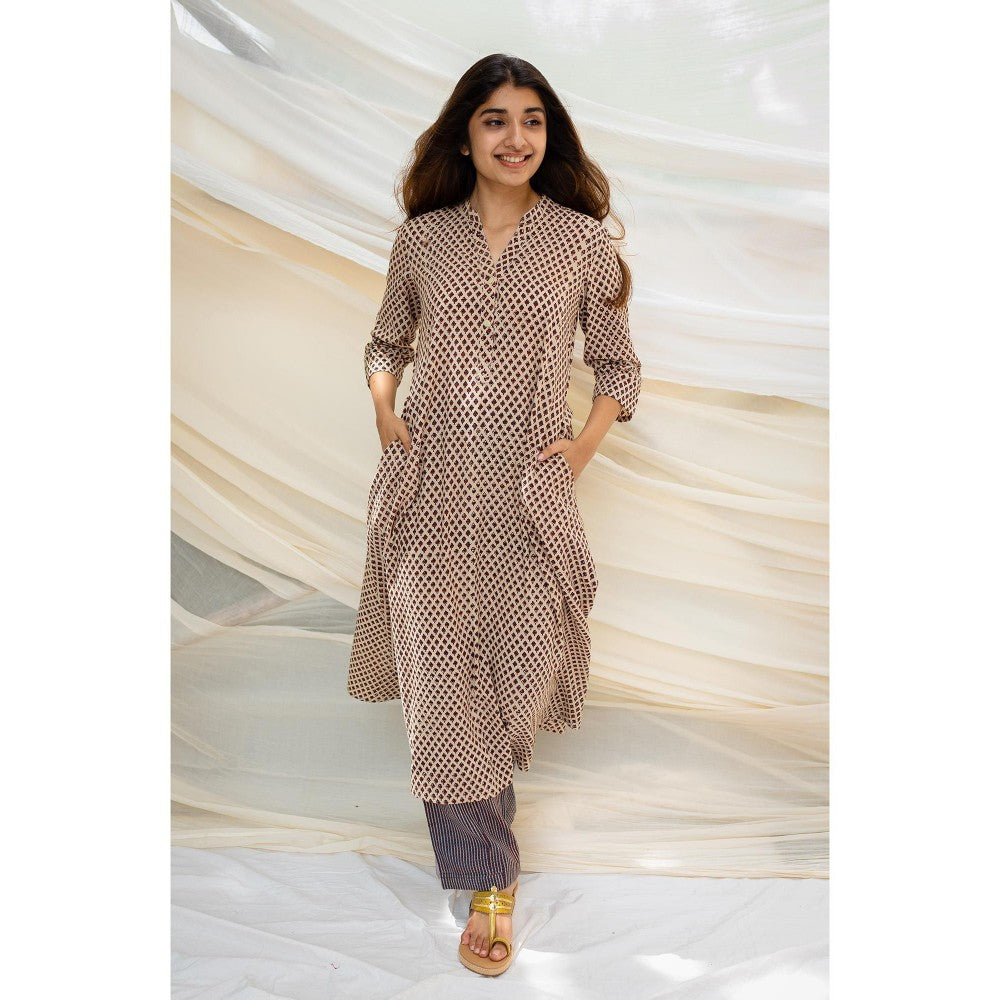 The Indian Ethnic Co. Ajrakh Beige Cotton Kurta