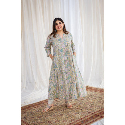 The Indian Ethnic Co. Sanganeri Yellow Cotton Kurta