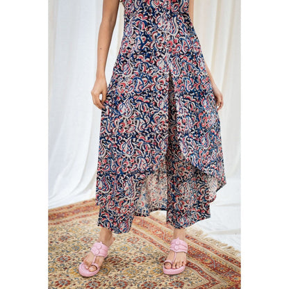The Indian Ethnic Co. Kalamkari Black Cotton Halter Neck Kurta+ bottom