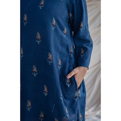 The Indian Ethnic Co. Slub Cotton Indigo Short Tunic