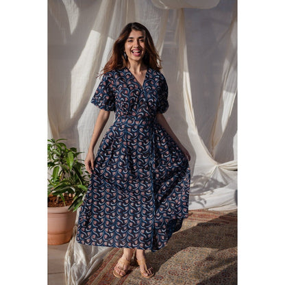 The Indian Ethnic Co. Blue Jahota Cotton Dress