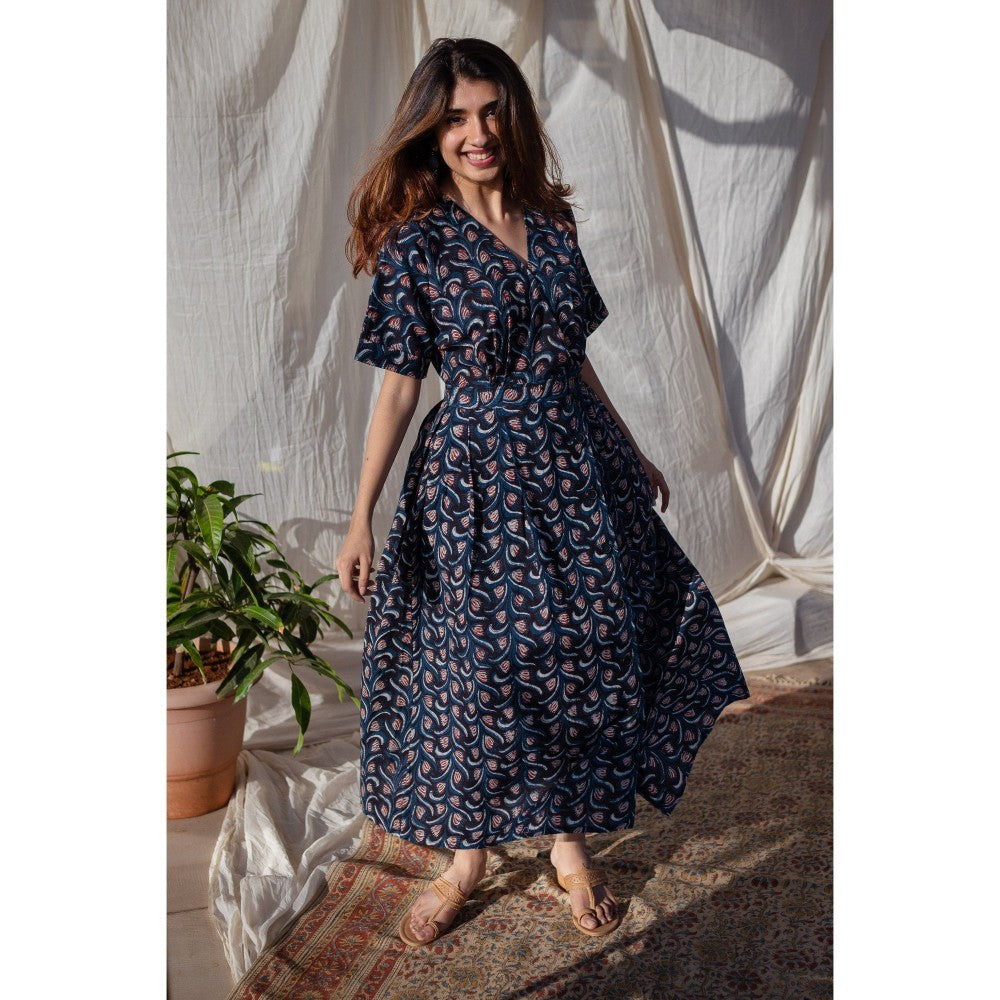 The Indian Ethnic Co. Blue Jahota Cotton Dress