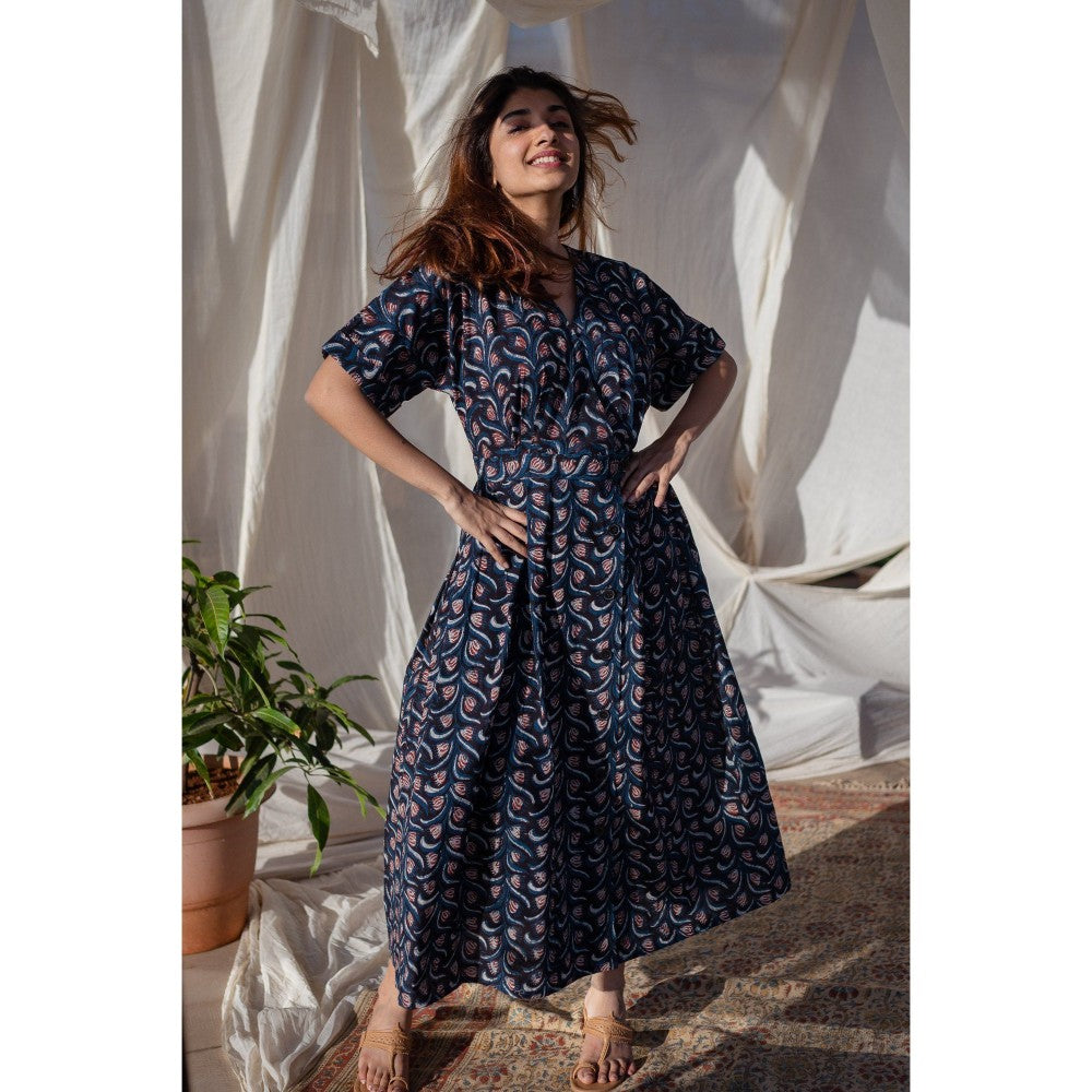 The Indian Ethnic Co. Blue Jahota Cotton Dress