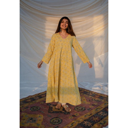 The Indian Ethnic Co. Dabu Slub Cotton A-Line Kurta
