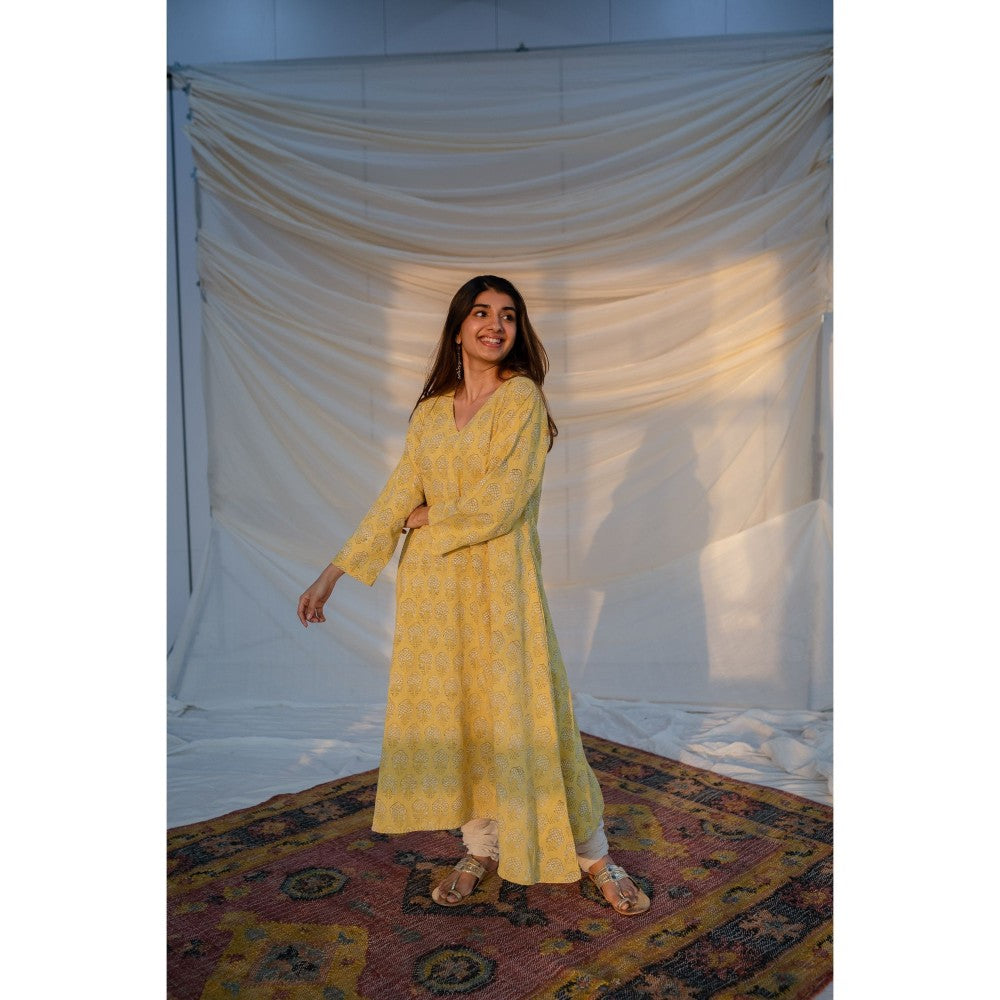 The Indian Ethnic Co. Dabu Slub Cotton A-Line Kurta