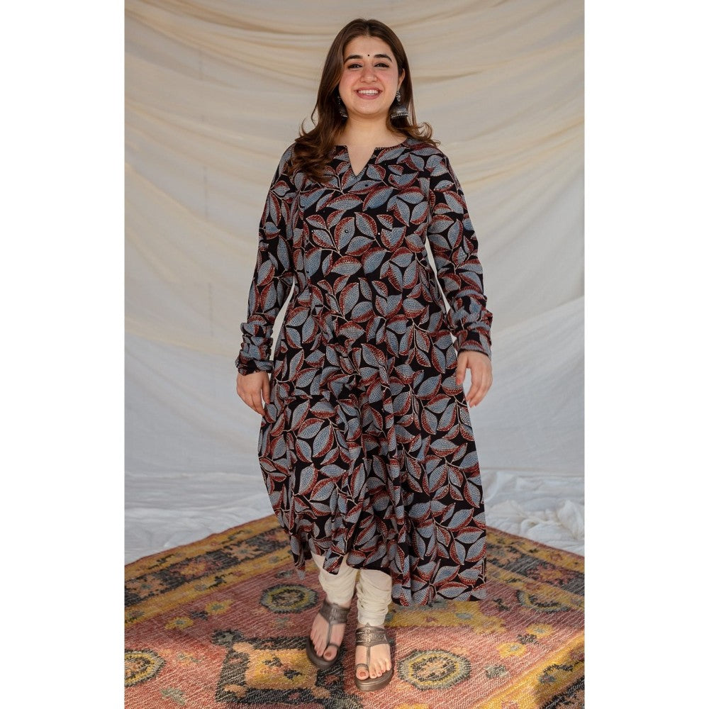 The Indian Ethnic Co. Black Ajrakh Cotton Kali Kurta