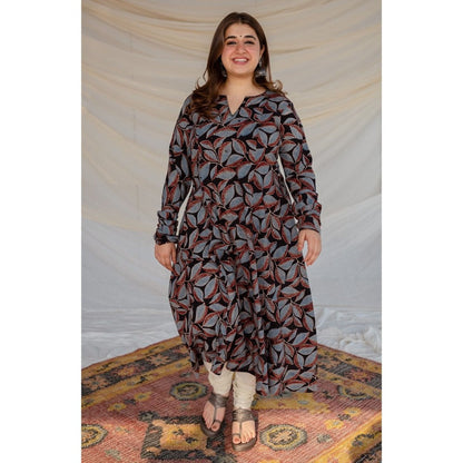 The Indian Ethnic Co. Black Ajrakh Cotton Kali Kurta