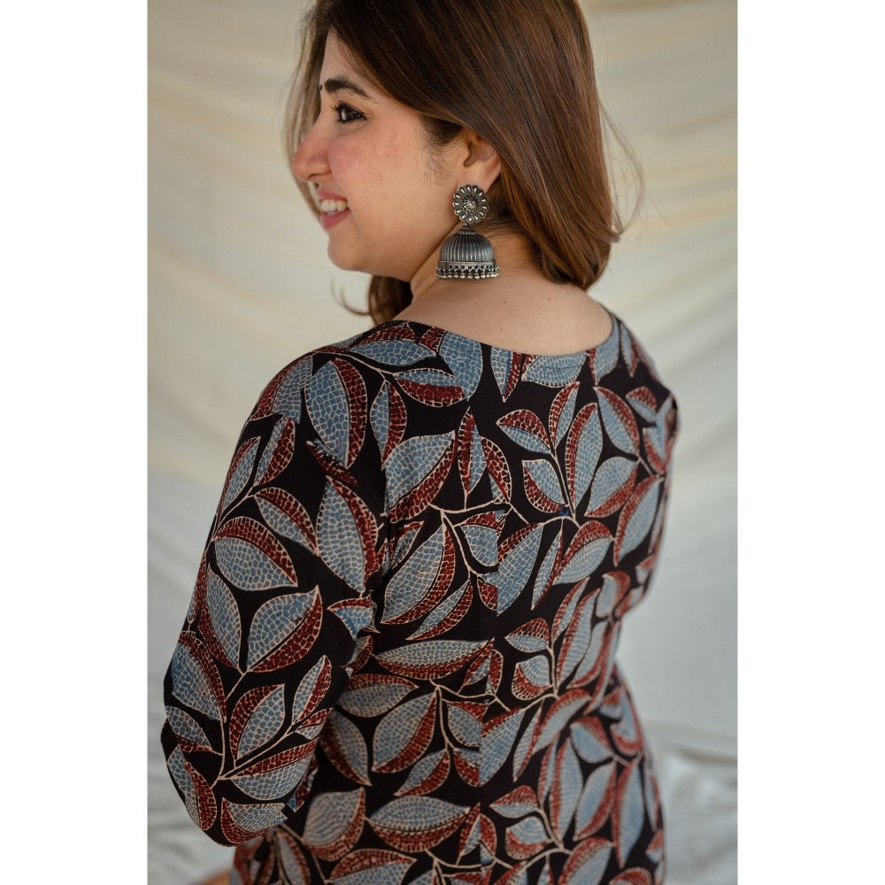 The Indian Ethnic Co. Black Ajrakh Cotton Kali Kurta