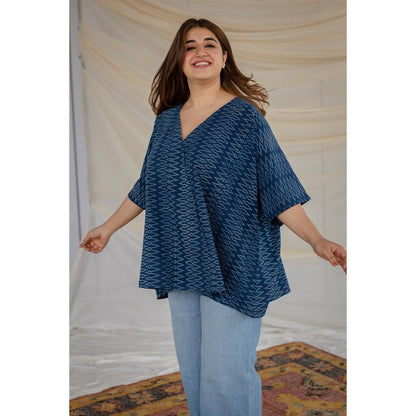 The Indian Ethnic Co. Blue Ajrakh Cotton Short Top