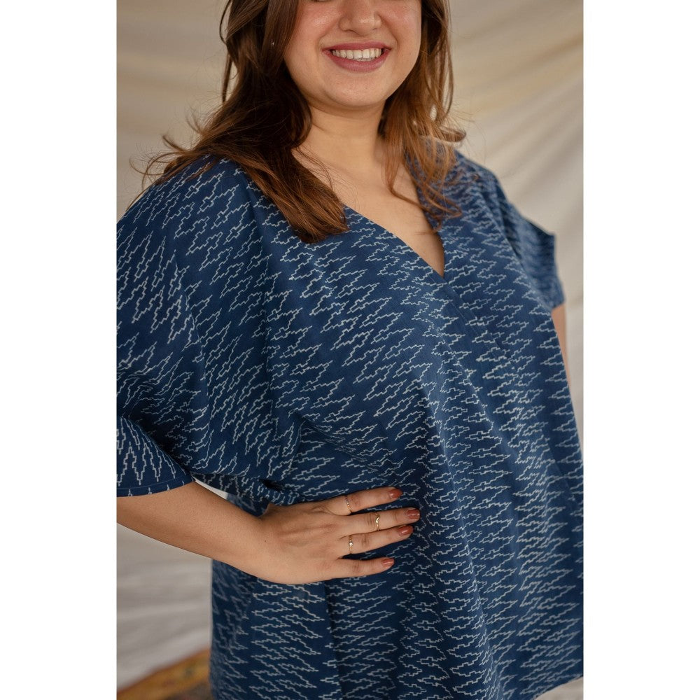 The Indian Ethnic Co. Blue Ajrakh Cotton Short Top