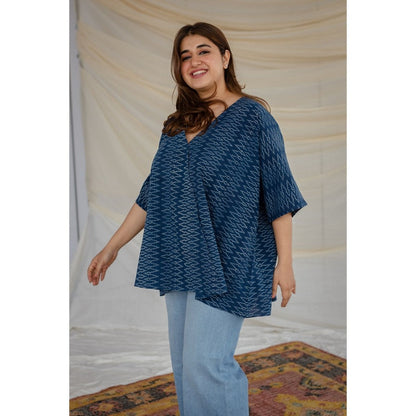 The Indian Ethnic Co. Blue Ajrakh Cotton Short Top