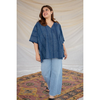 The Indian Ethnic Co. Blue Ajrakh Cotton Short Top