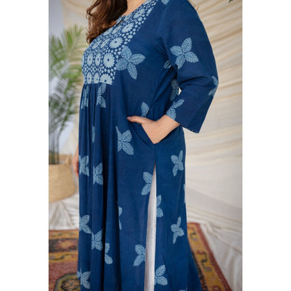 The Indian Ethnic Co. Blue Dabu Cotton Kurta