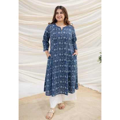 The Indian Ethnic Co. Ajrakh Blue Kali Cotton Kurta