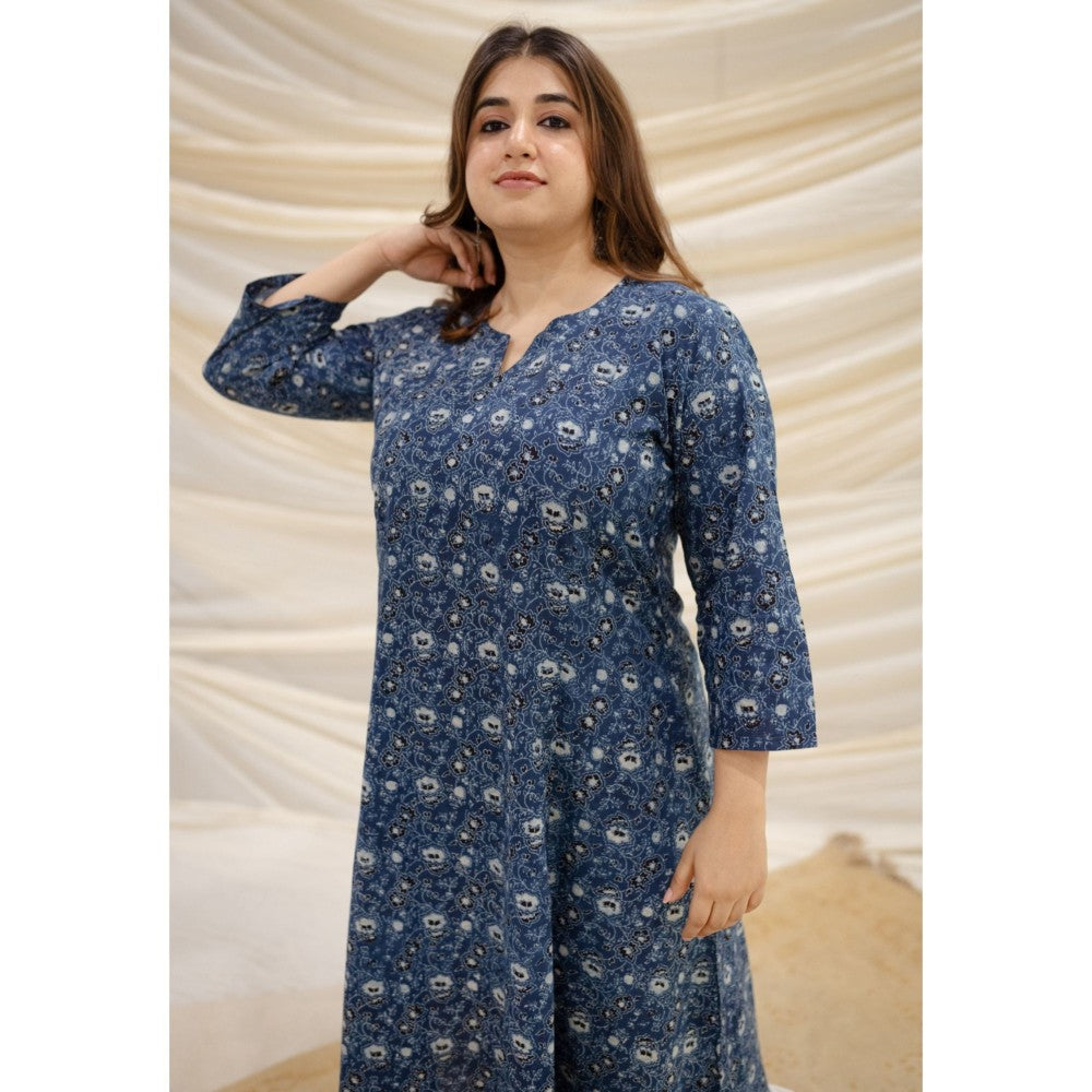 The Indian Ethnic Co. Ajrakh Blue Kali Cotton Kurta
