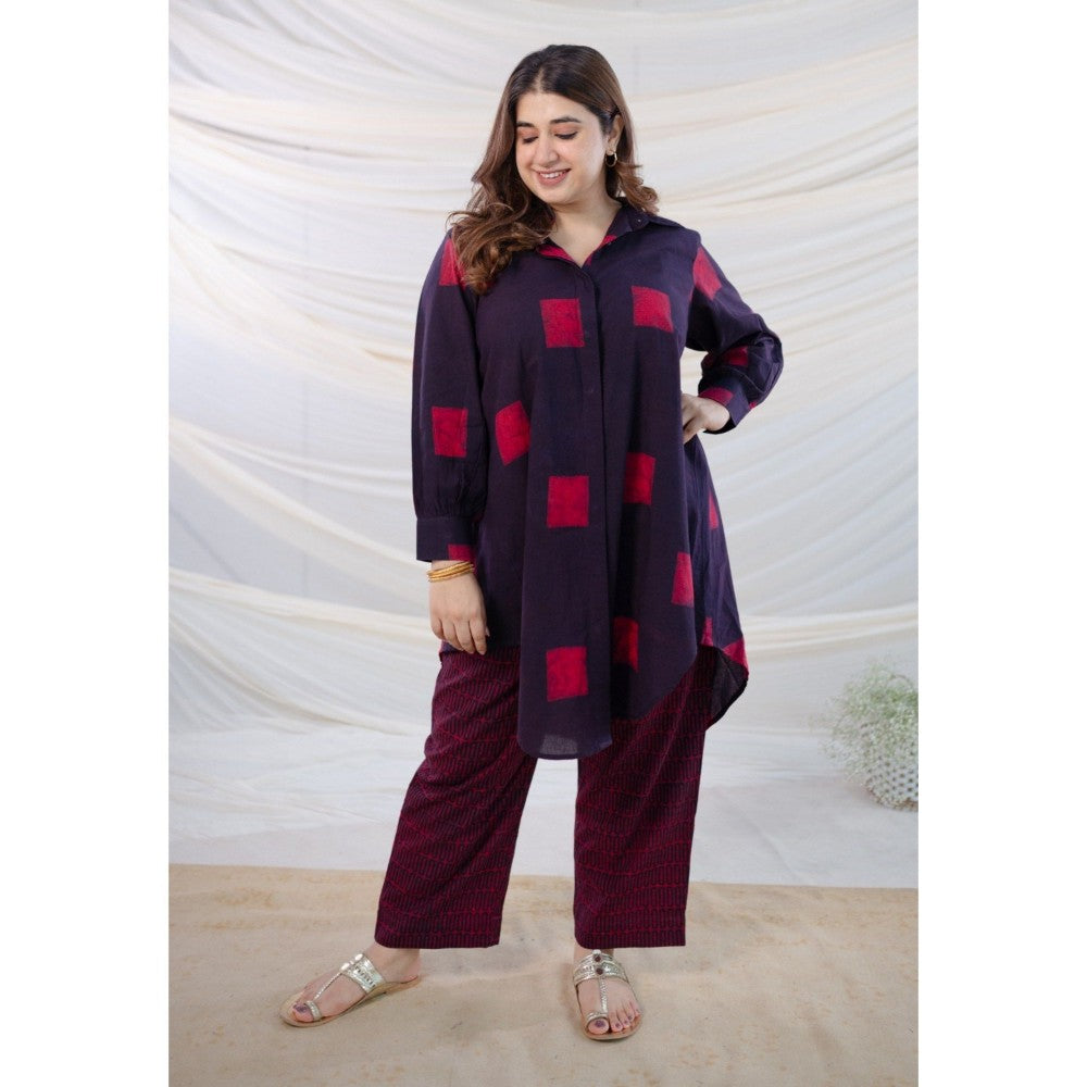 The Indian Ethnic Co. Wine Dabu Cotton Shirt With Co-Ord Set