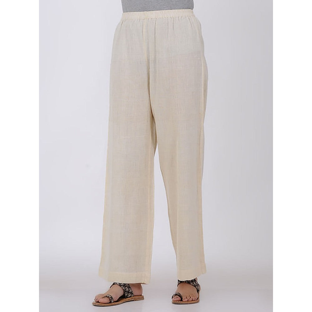The Indian Ethnic Co. Ivory Elasticated Organic Cotton Palazzo