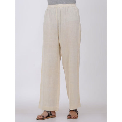 The Indian Ethnic Co. Ivory Elasticated Organic Cotton Palazzo