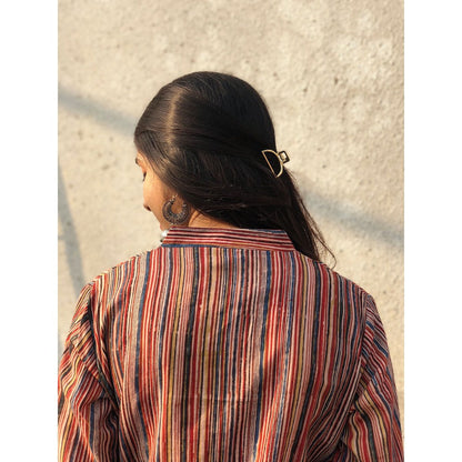 The Indian Ethnic Co. Kalamkari Striped Threaded Cotton Kurta