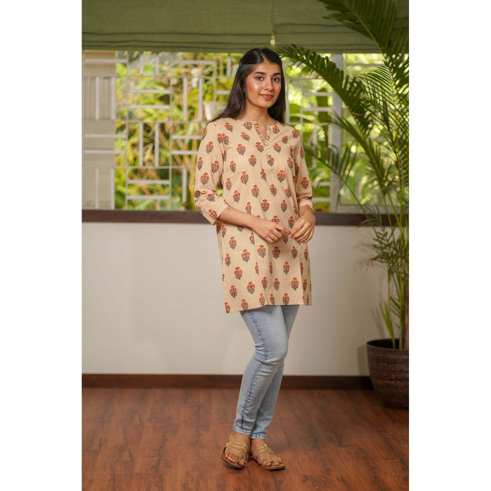 The Indian Ethnic Co. Beige Bagru Short Kurti