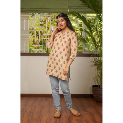 The Indian Ethnic Co. Beige Bagru Short Kurti