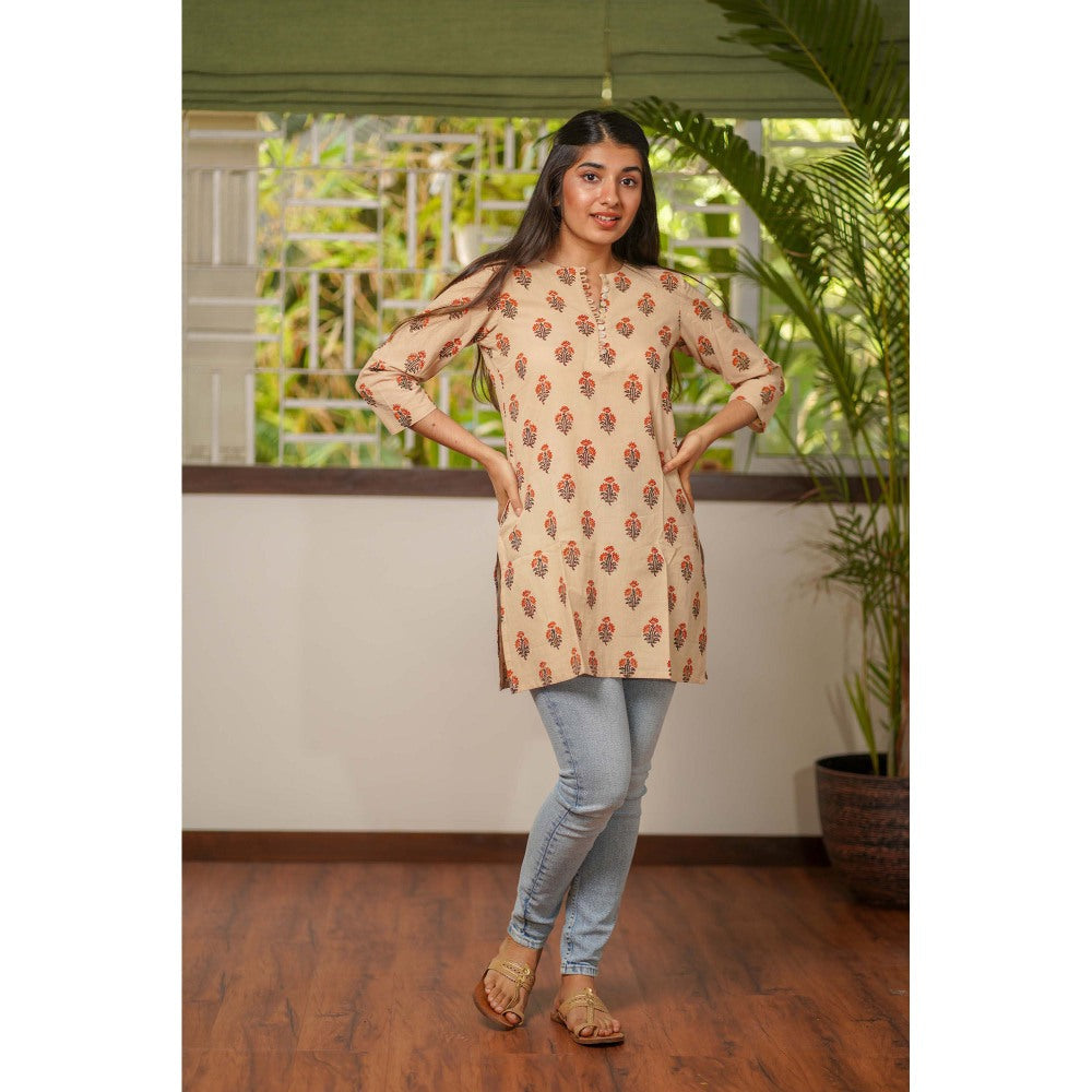 The Indian Ethnic Co. Beige Bagru Short Kurti
