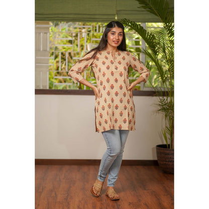 The Indian Ethnic Co. Beige Bagru Short Kurti