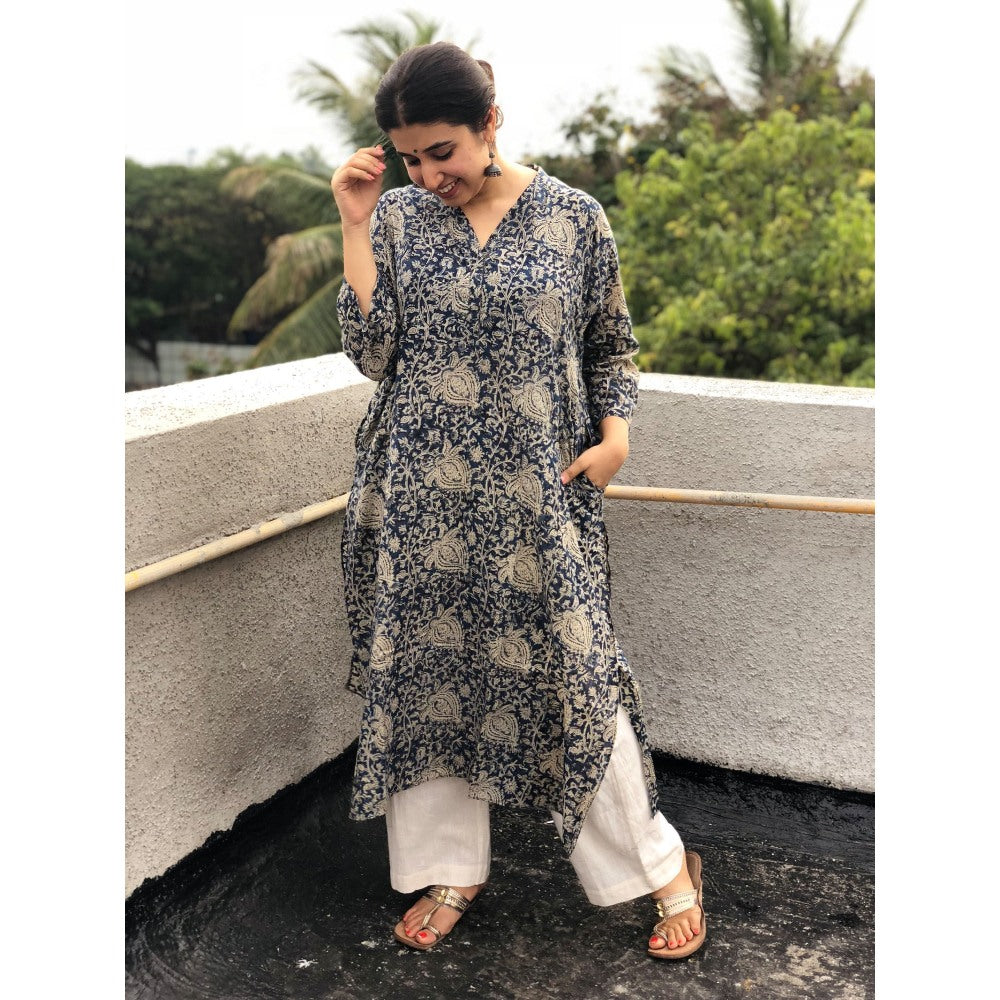 The Indian Ethnic Co. Indigo Kalamkari Kurta