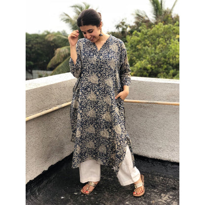 The Indian Ethnic Co. Indigo Kalamkari Kurta