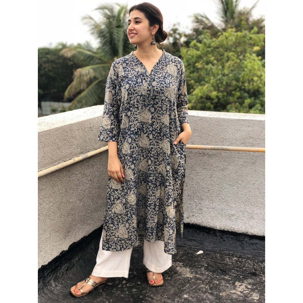 The Indian Ethnic Co. Indigo Kalamkari Kurta