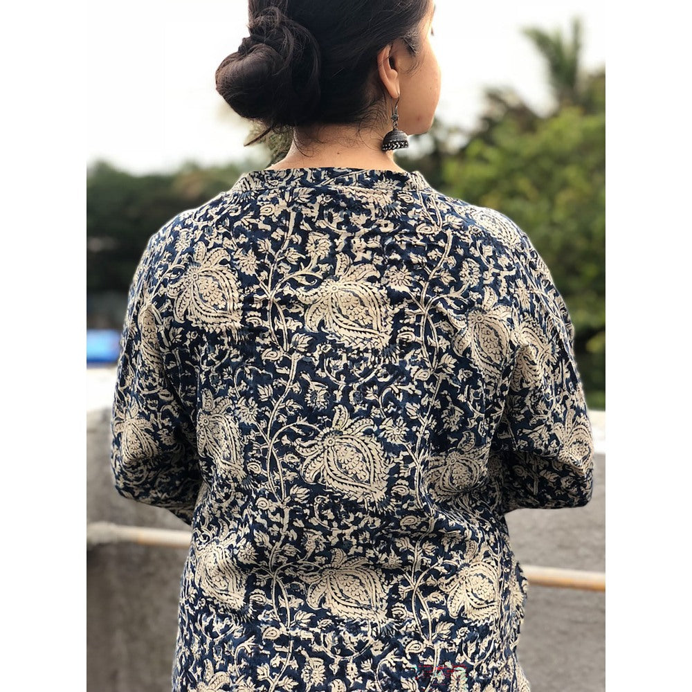 The Indian Ethnic Co. Indigo Kalamkari Kurta