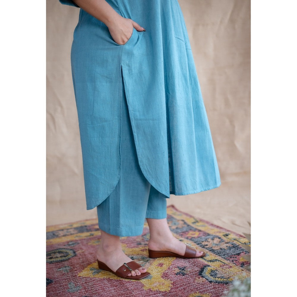 The Indian Ethnic Co. Blue Kala Cotton Kurta and Co-Ords Set