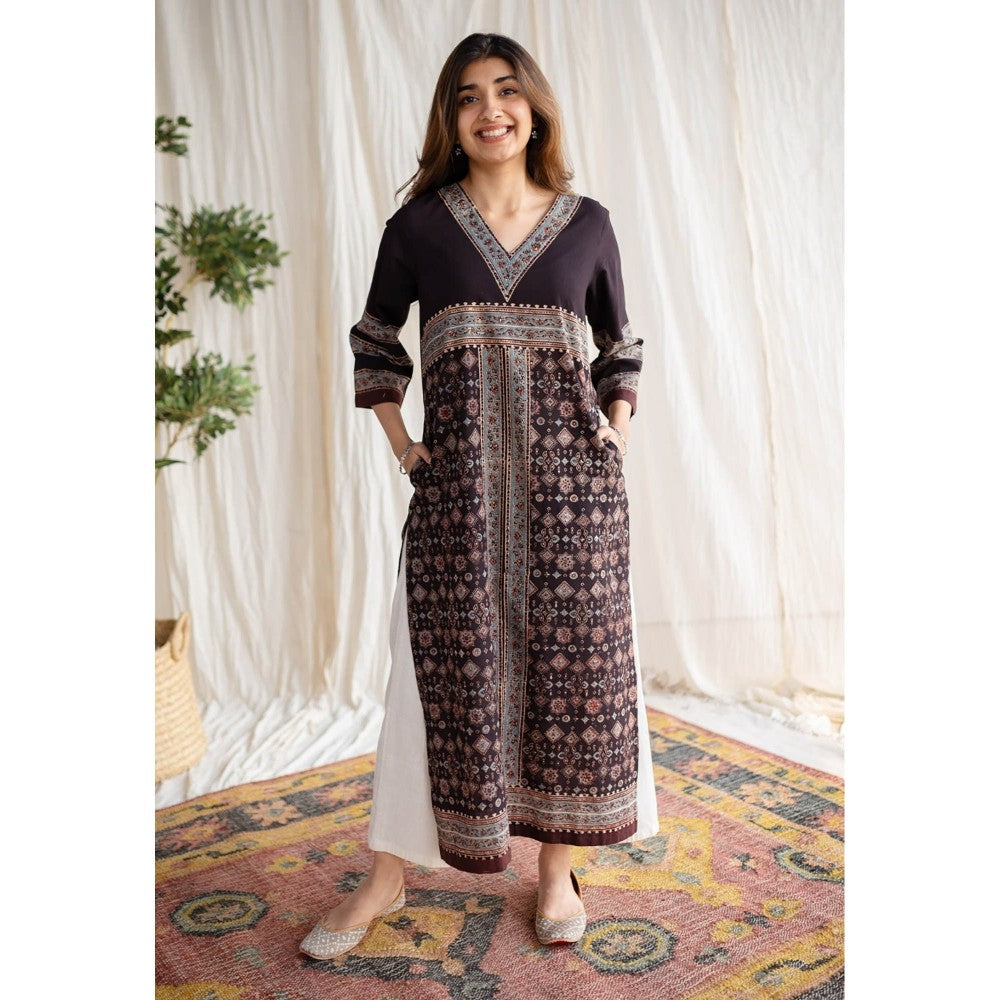 The Indian Ethnic Co. Coffee Ajrakh Cotton Kurta