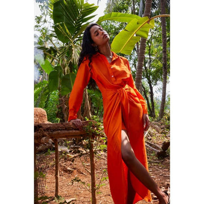 Twinkle Hanspal Layered Shirt Dress with Sarong Embellished Belt