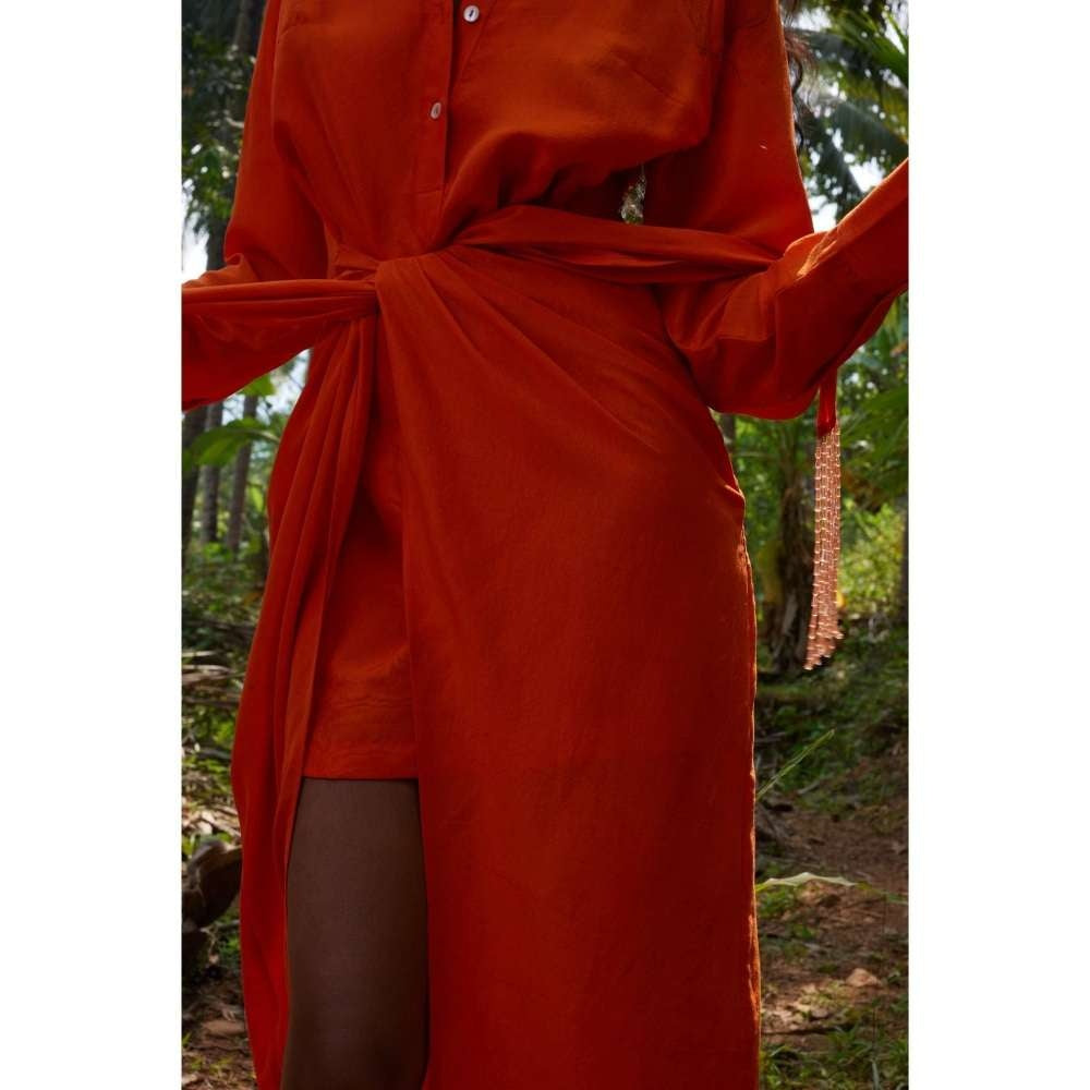 Twinkle Hanspal Layered Shirt Dress with Sarong Embellished Belt