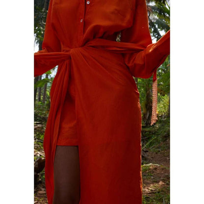 Twinkle Hanspal Layered Shirt Dress with Sarong Embellished Belt