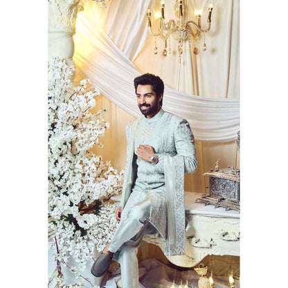 Varun Chakkilam Silver Charm Deco Sherwani and Trouser (Set of 2)