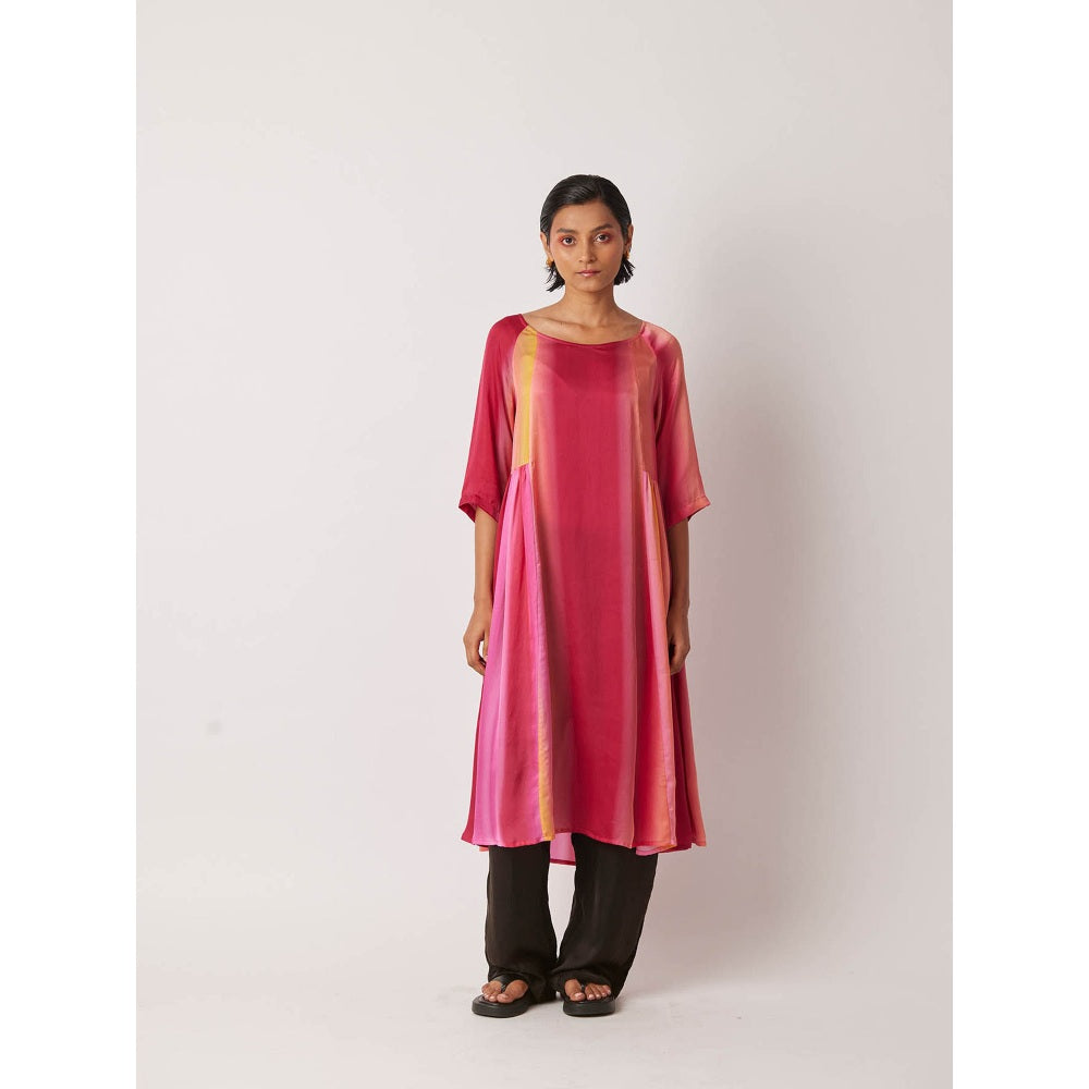 YAVI Women's Cheril Colorblock & Printed Pink Kurta
