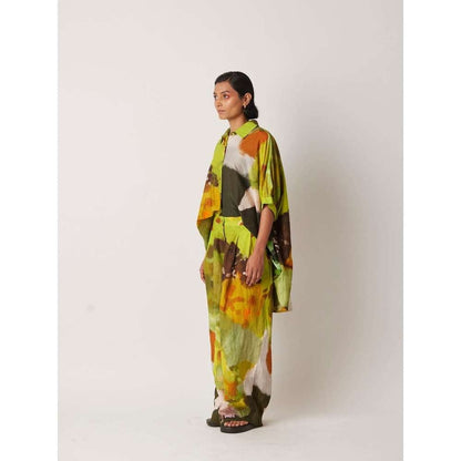 YAVI Women's Orgey Tie & Dye & Printed Green Pant