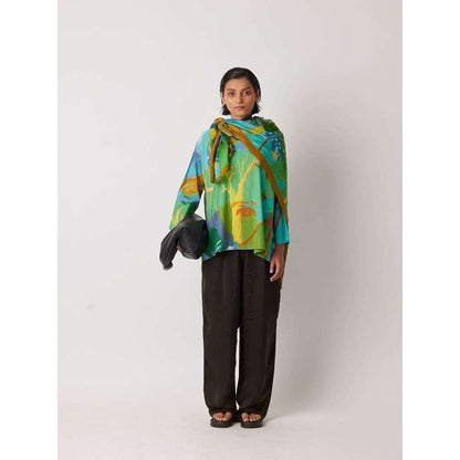 YAVI Women's Fickle Printed Green Top