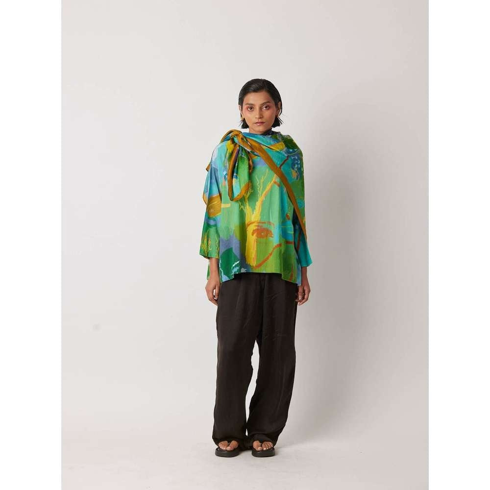YAVI Women's Fickle Printed Green Top