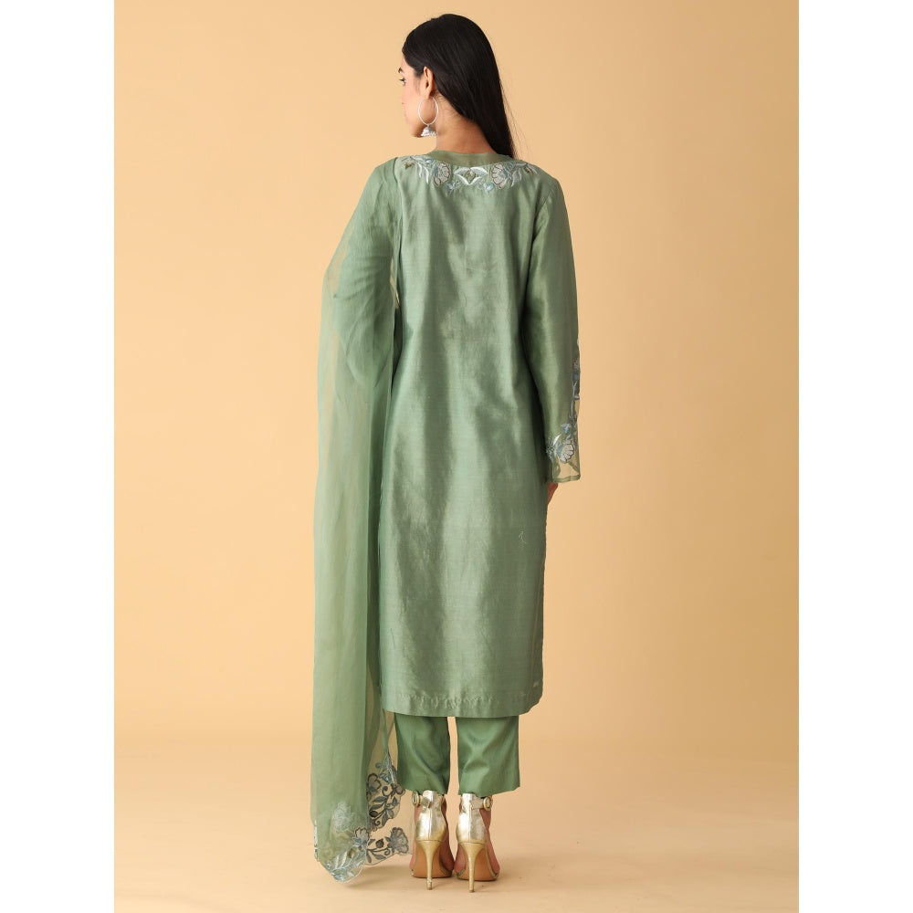 Zeefaa Breeze Chanderi Basil Green Set (3 Pcs)