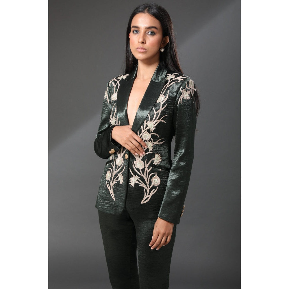 Zeefaa Paris Green Metallic Trousers