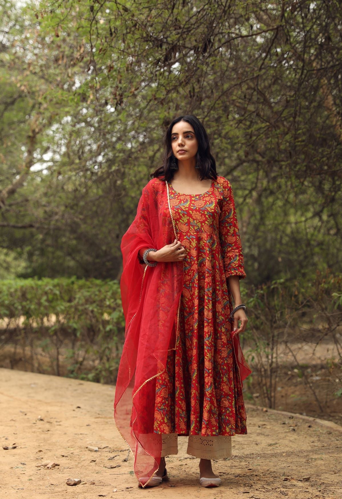 Sufi Red Anarkali Set